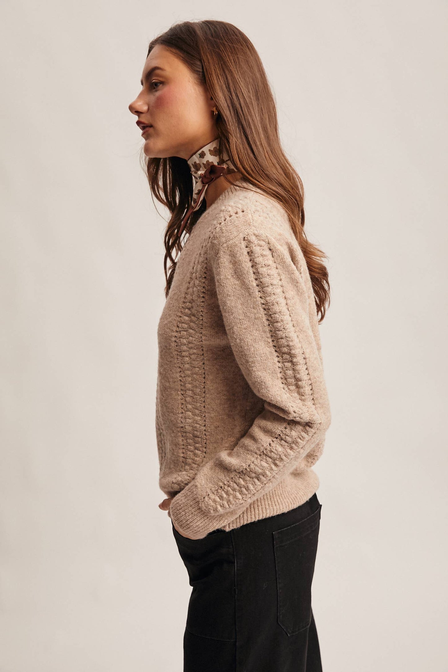 Textured Cable Stitch Pullover Sweater FSW0016: Elephant Grey / Contemporary / M