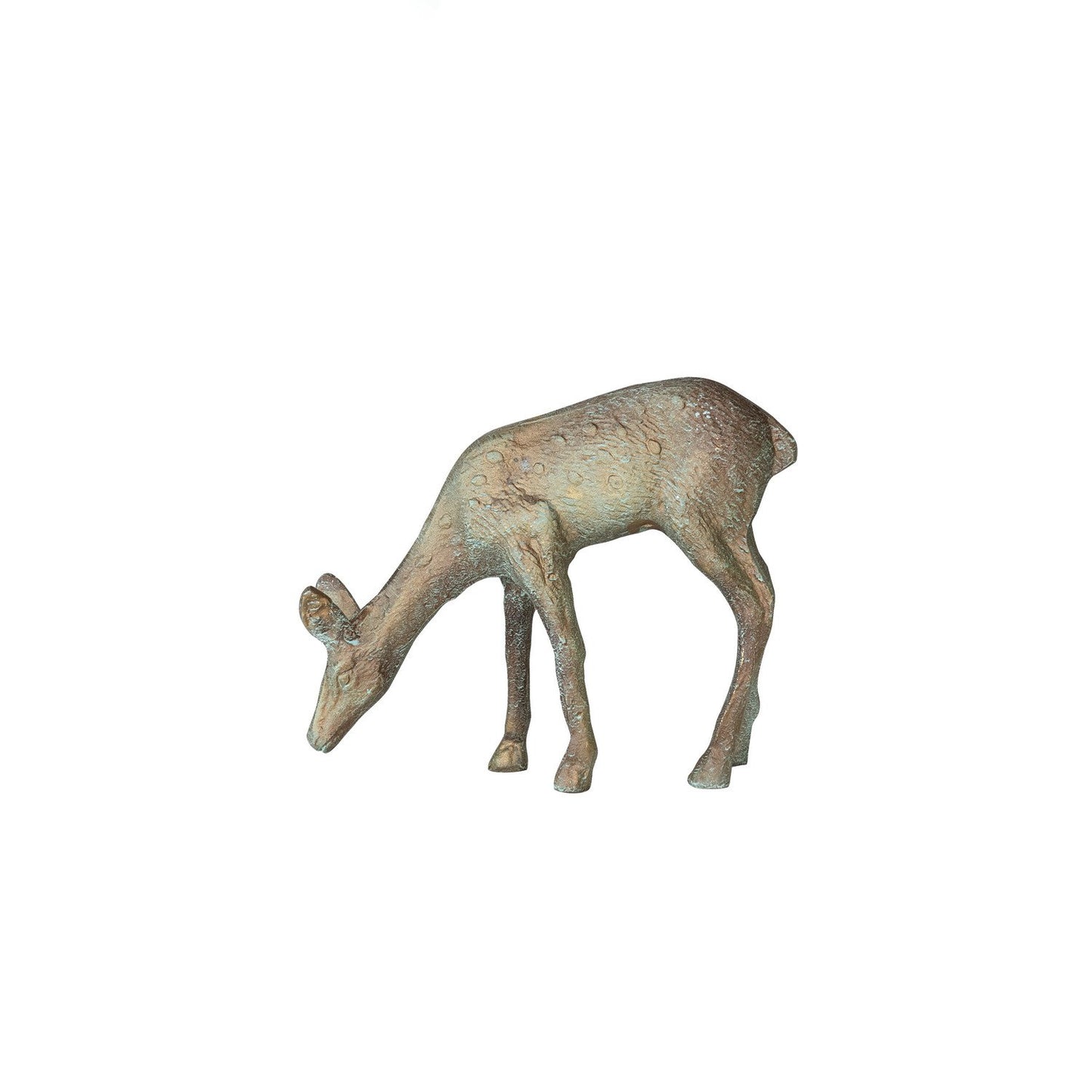 10"L x 3"W x 8"H Cast Aluminum Deer, Gold Verdigris Finish