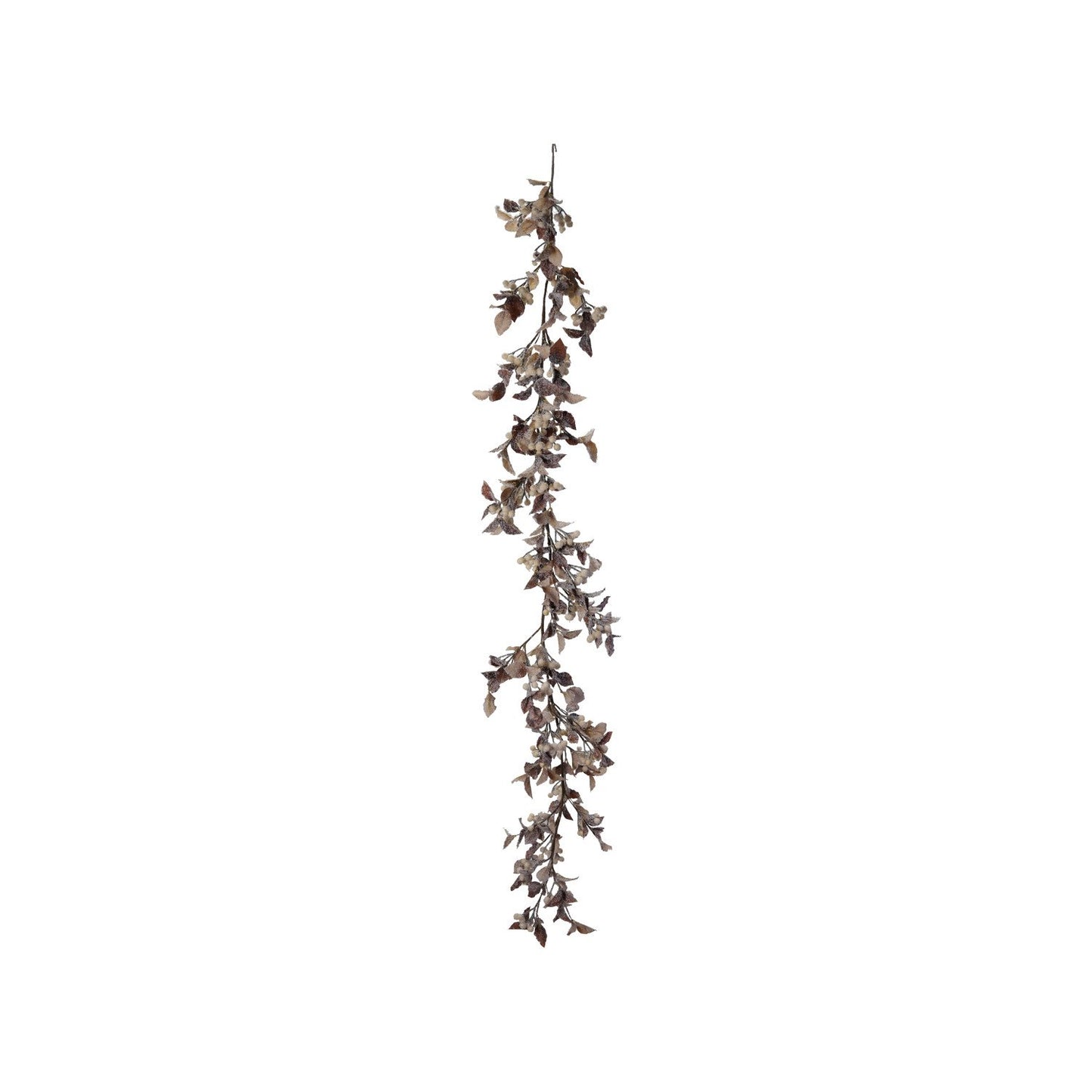 Faux Garland with Berries, Snow Finish, Brown & Cream Color