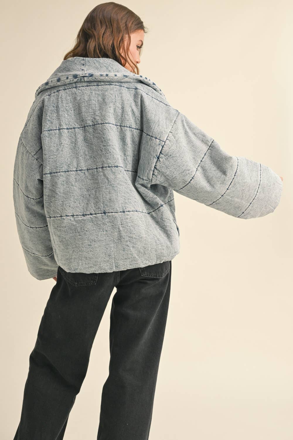 J3762 QUILTED DENIM JACKET: DENIM / ML