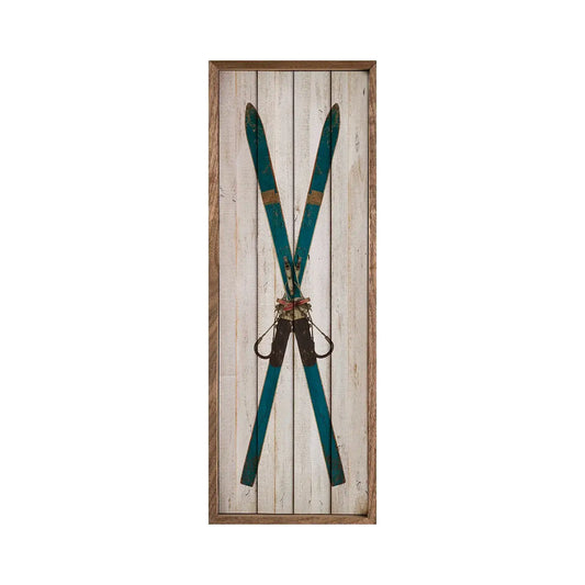 Crossed Blue Skis Whitewash: 4 x 12 x 1.5