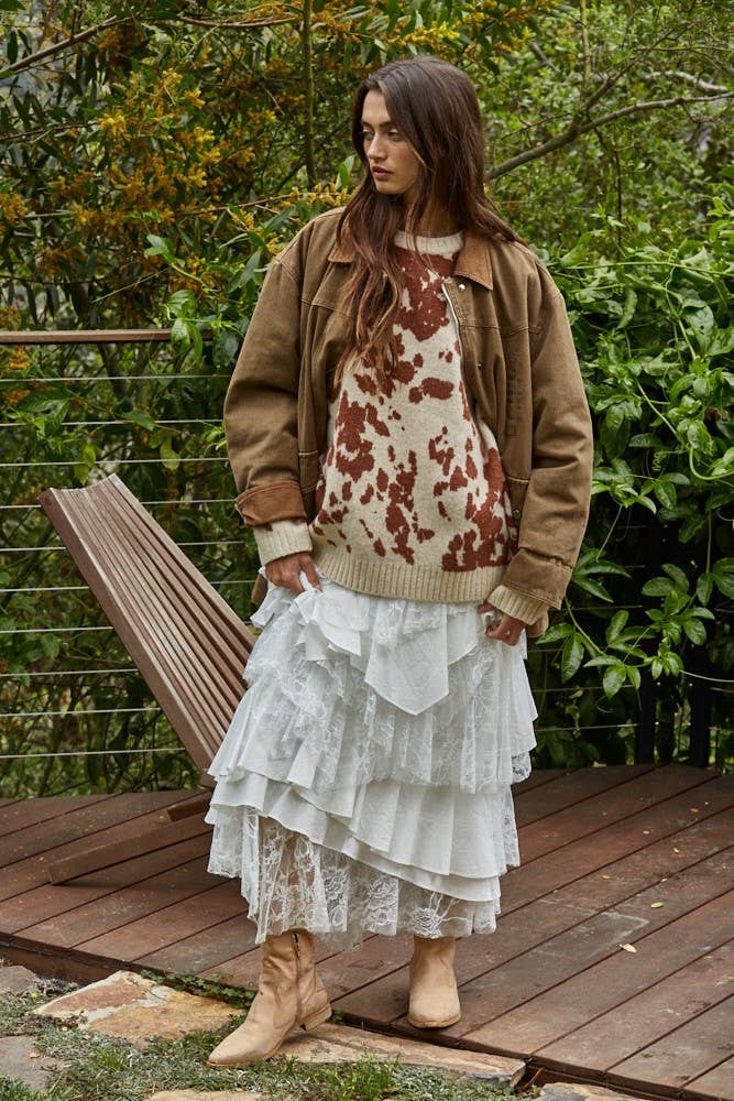 L8757 | Woven Cotton Collared Zip-Up Long Sleeve Jacket: Olive Brown / S