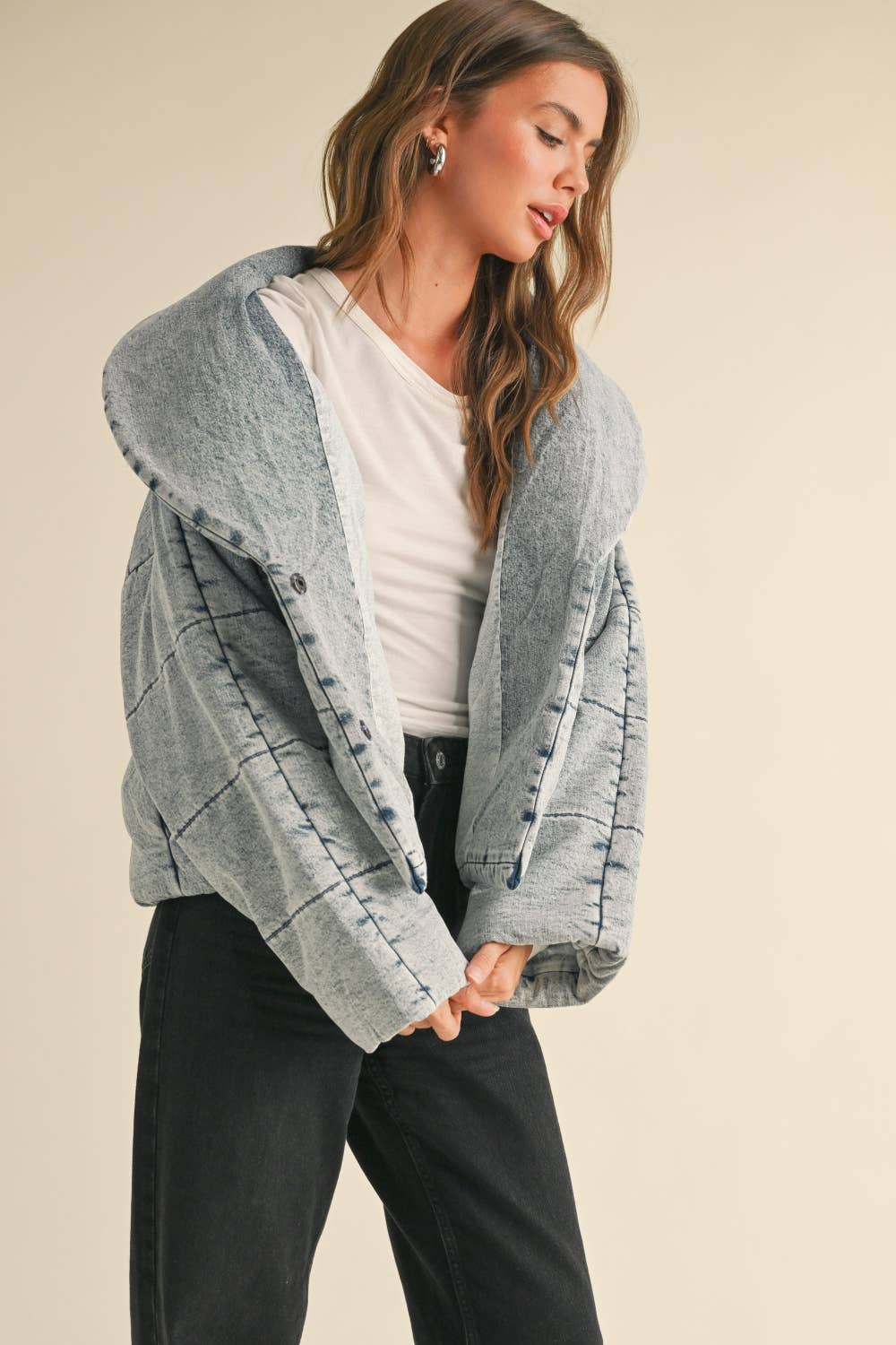 J3762 QUILTED DENIM JACKET: DENIM / ML