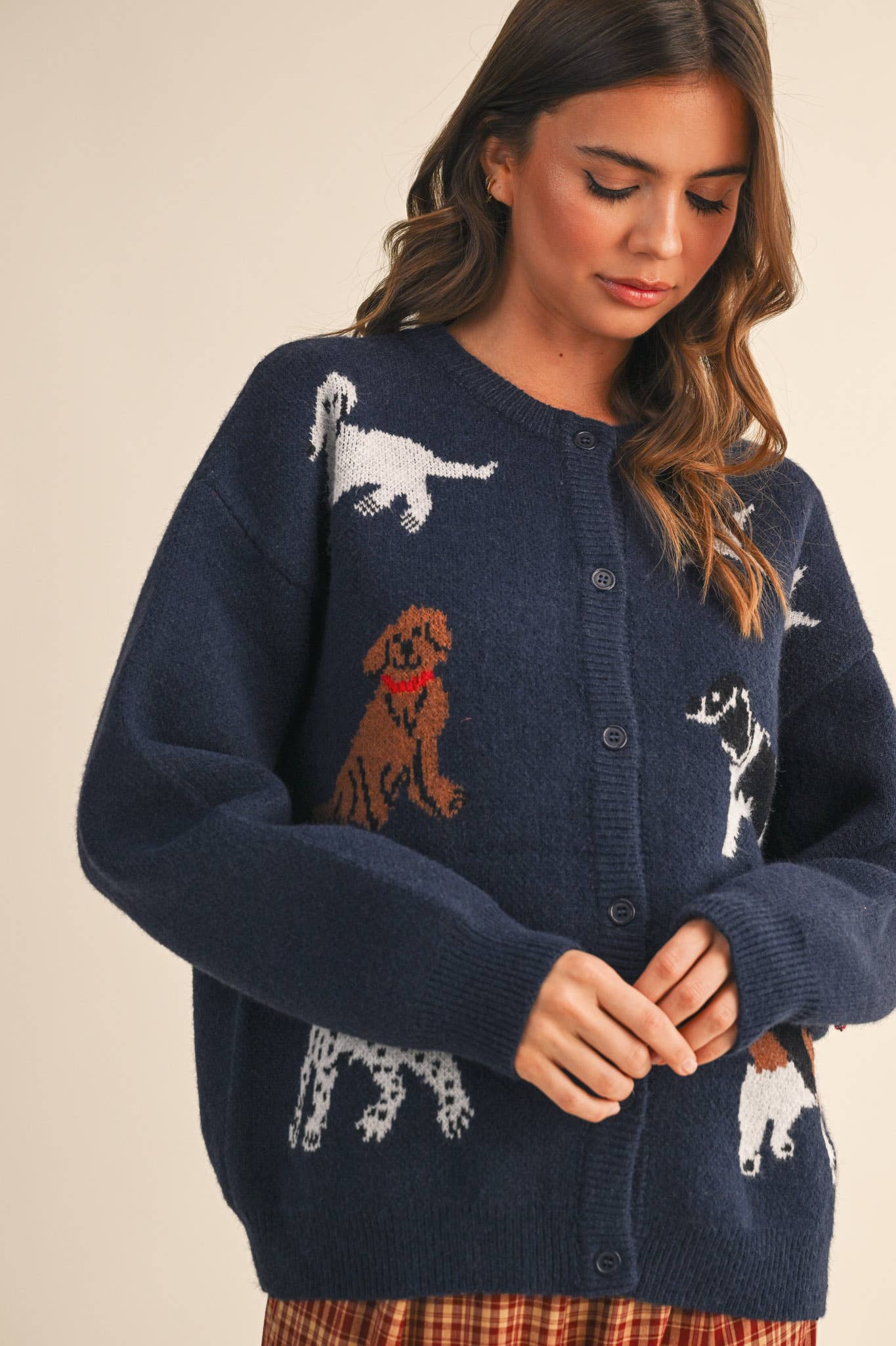 DOG KNIT SWEATER CARDIGAN MSW11186: Navy / L