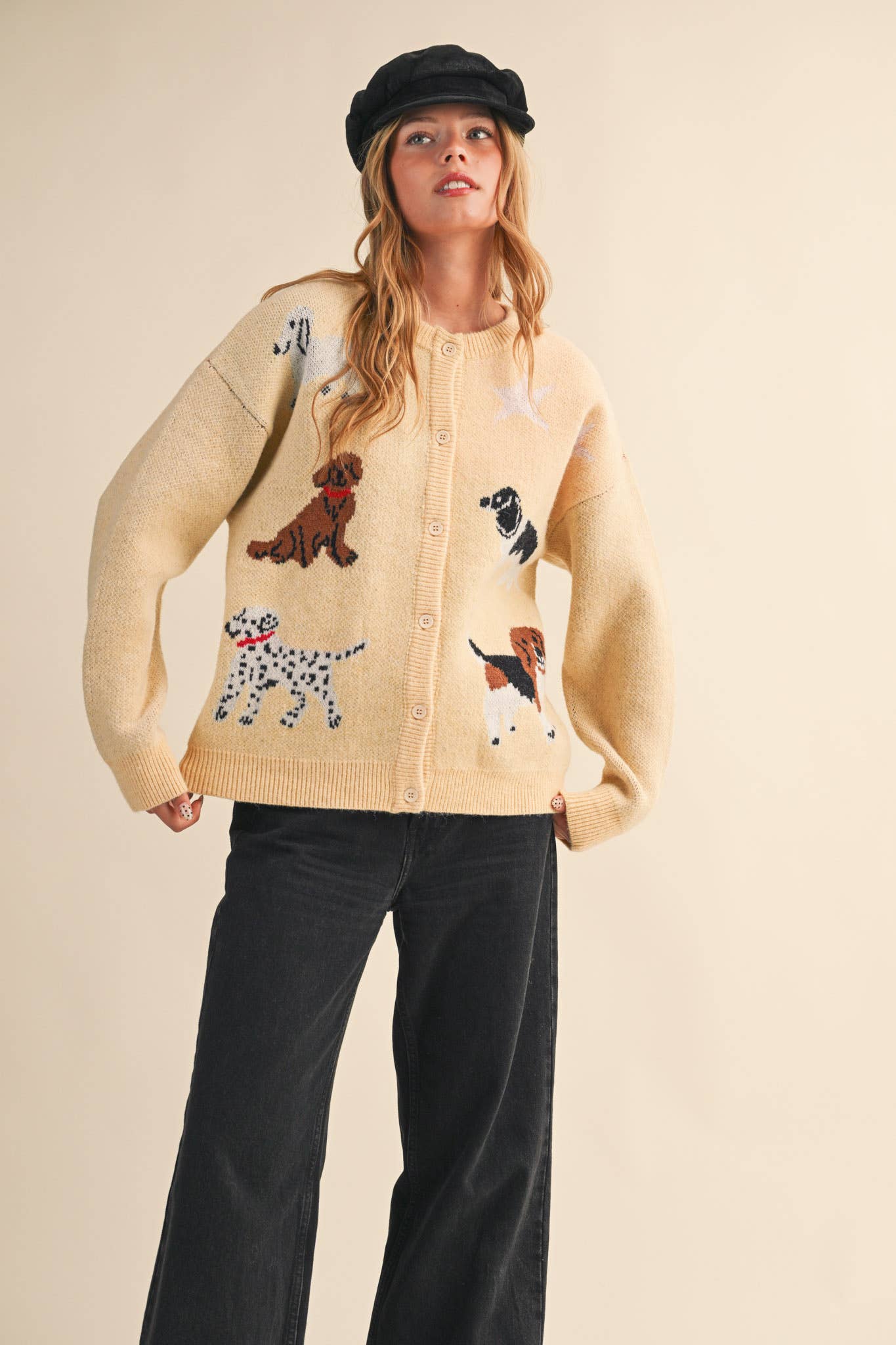DOG KNIT SWEATER CARDIGAN MSW11186: Navy / M