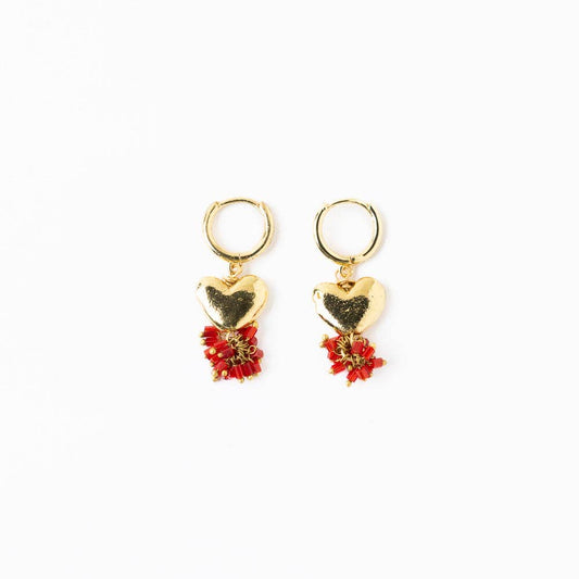 Ruby Small Brass Heart Hoop Earrings Red Wholesale