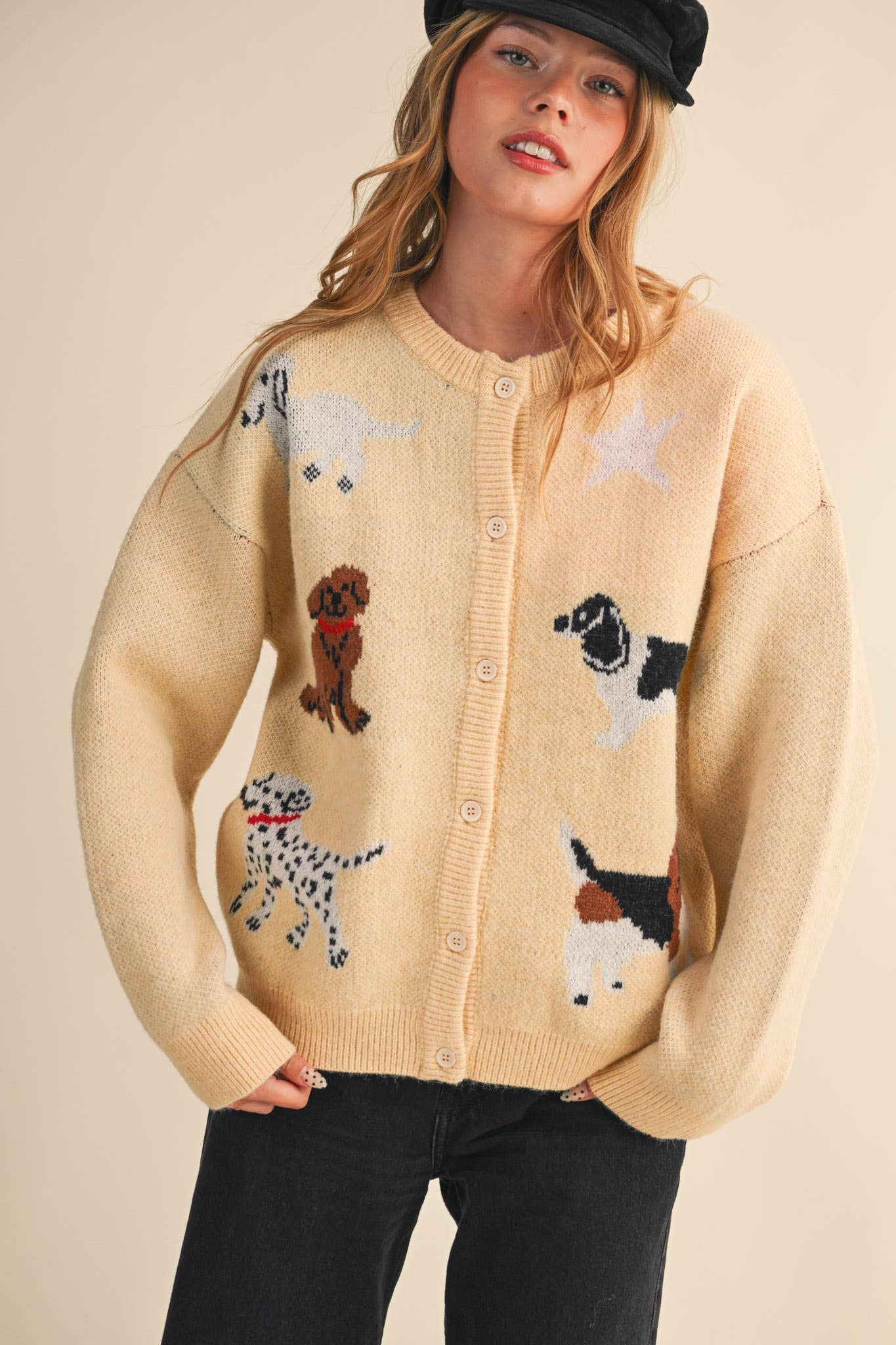 DOG KNIT SWEATER CARDIGAN MSW11186: Navy / L