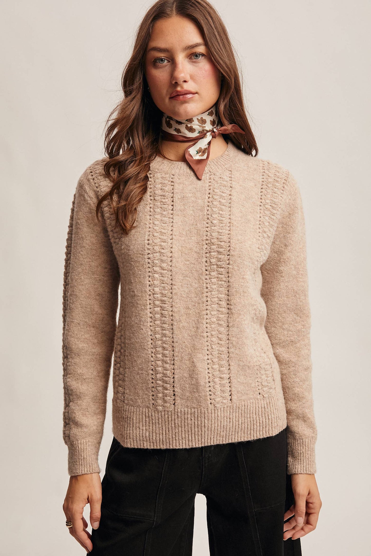 Textured Cable Stitch Pullover Sweater FSW0016: Elephant Grey / Contemporary / M