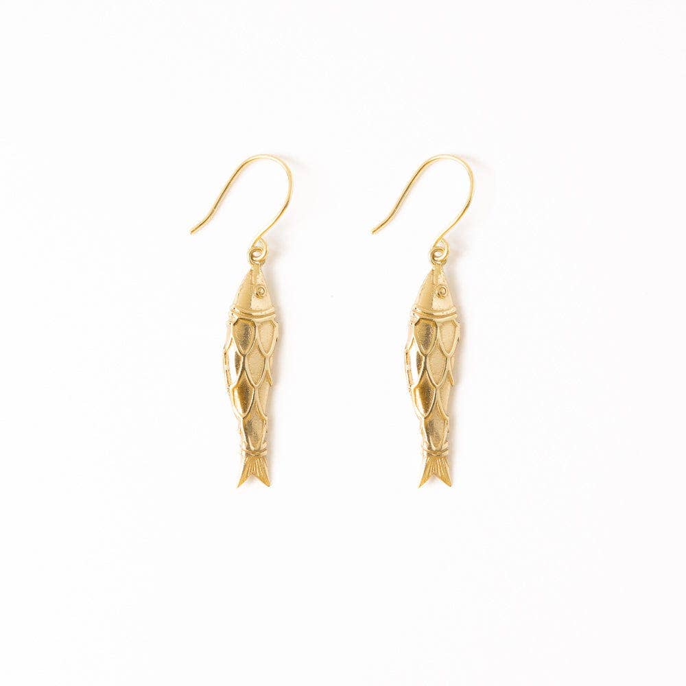 Sally Fish Dimensional Dangle Earrings Brass