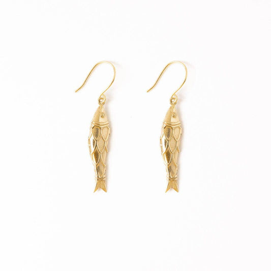 Sally Fish Dimensional Dangle Earrings Brass