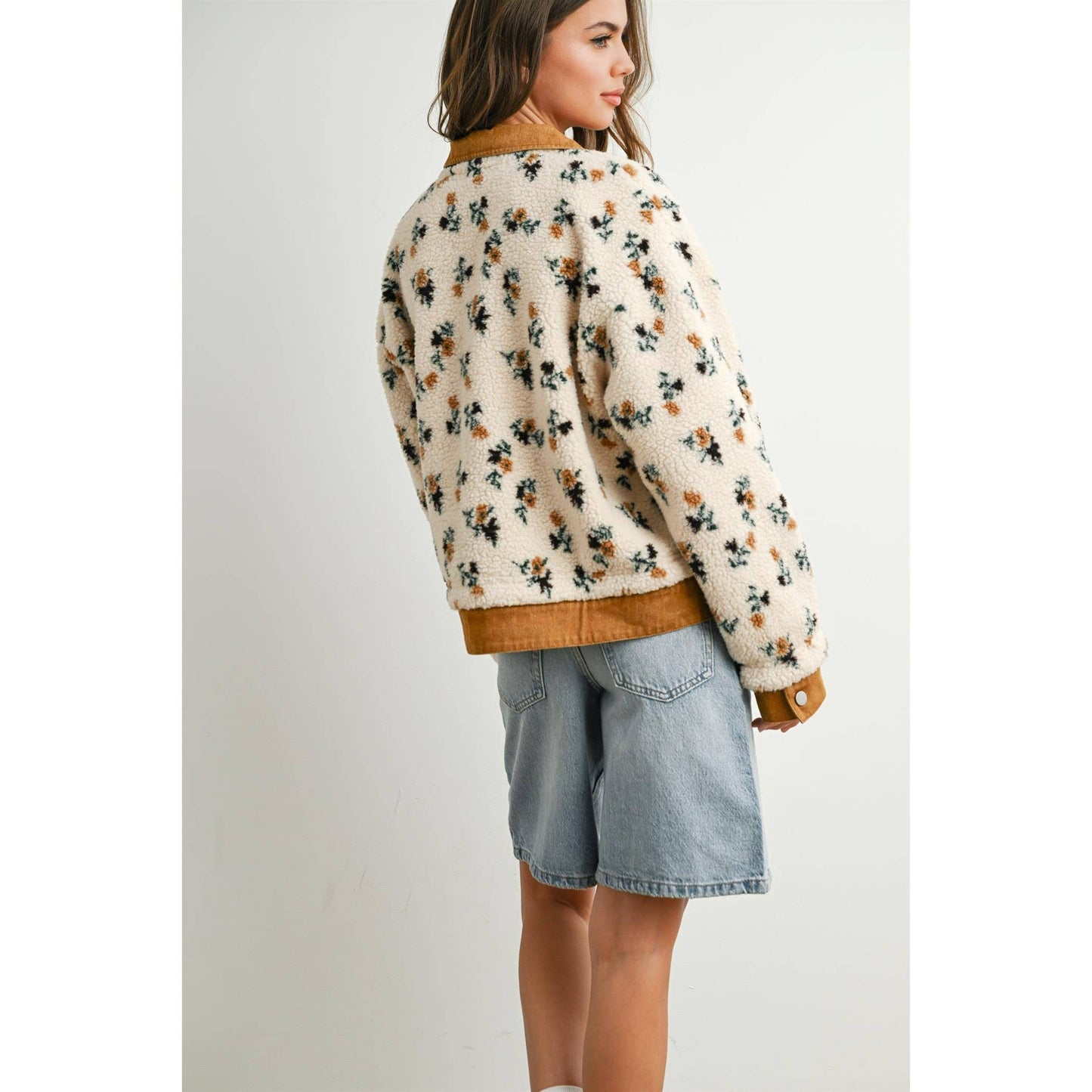 Floral  Collared Button-Down Jacket - BMJ7881: CREAM / CAMEL / L