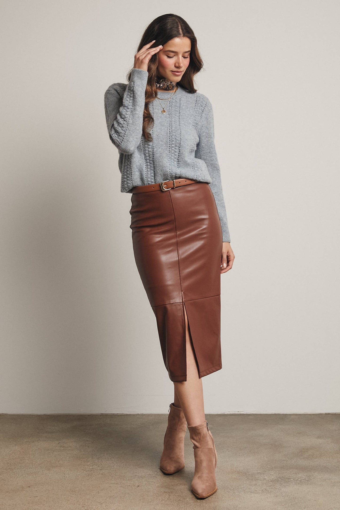 Textured Cable Stitch Pullover Sweater FSW0016: Elephant Grey / Contemporary / M