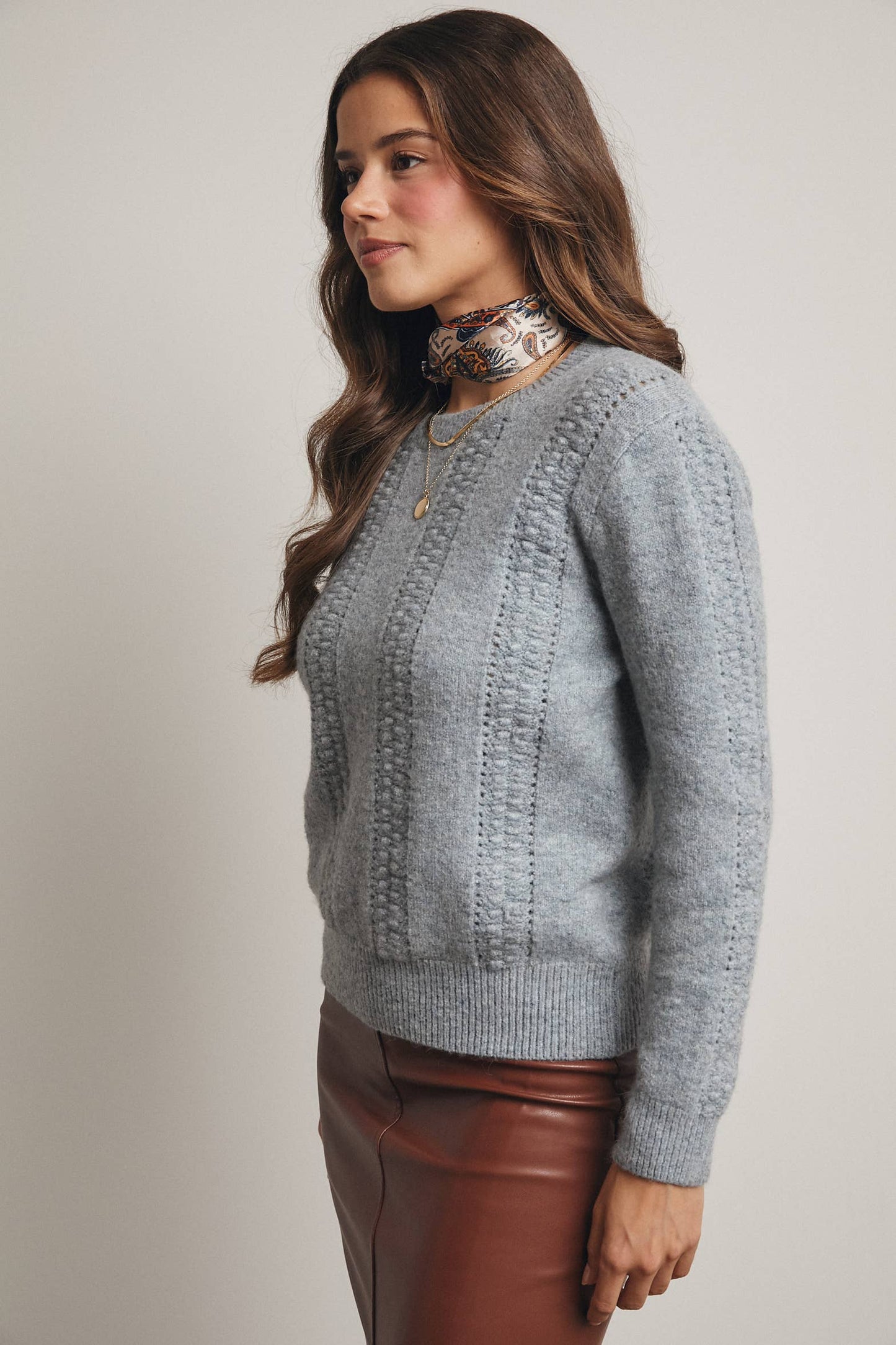 Textured Cable Stitch Pullover Sweater FSW0016: Elephant Grey / Contemporary / M