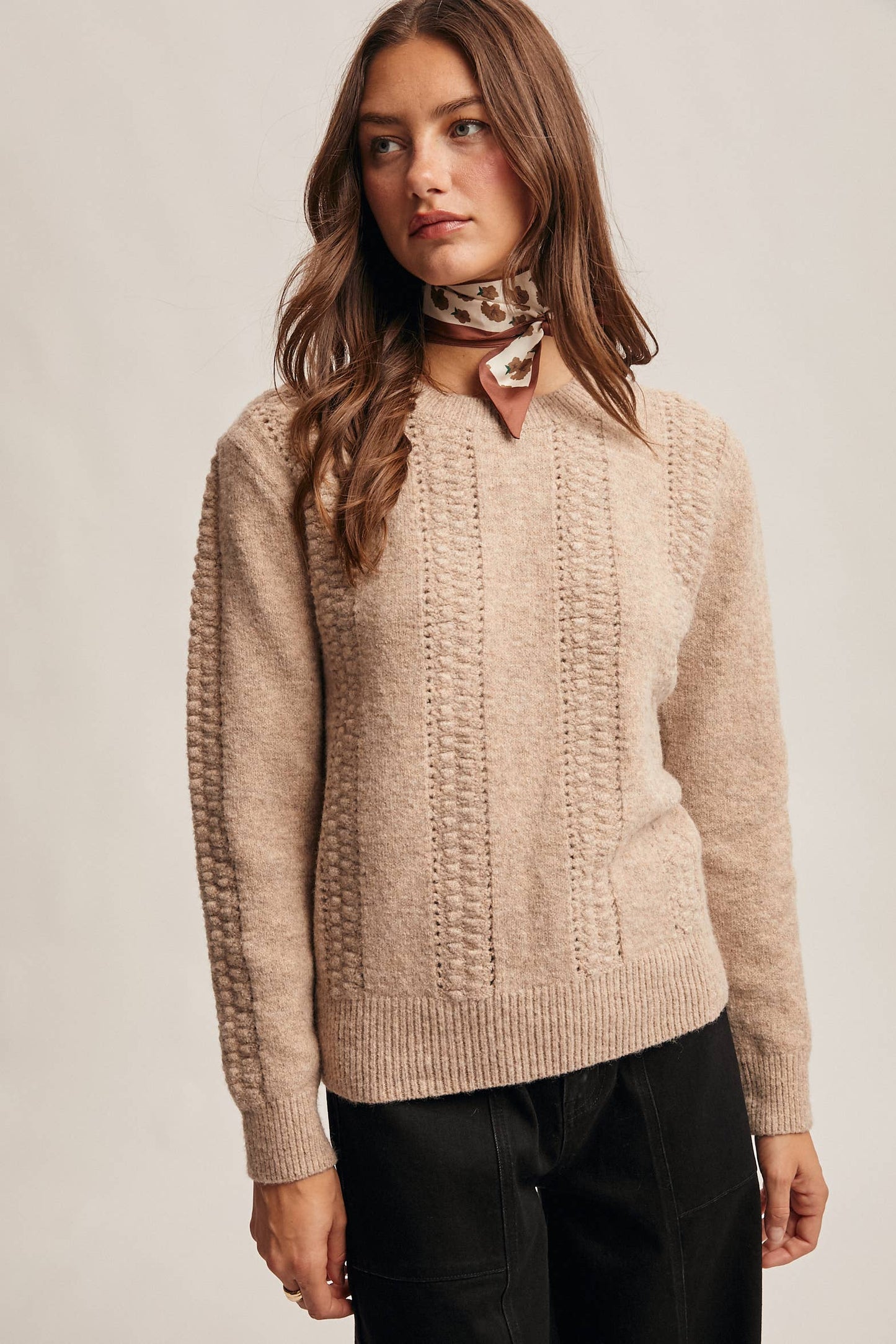 Textured Cable Stitch Pullover Sweater FSW0016: Elephant Grey / Contemporary / M