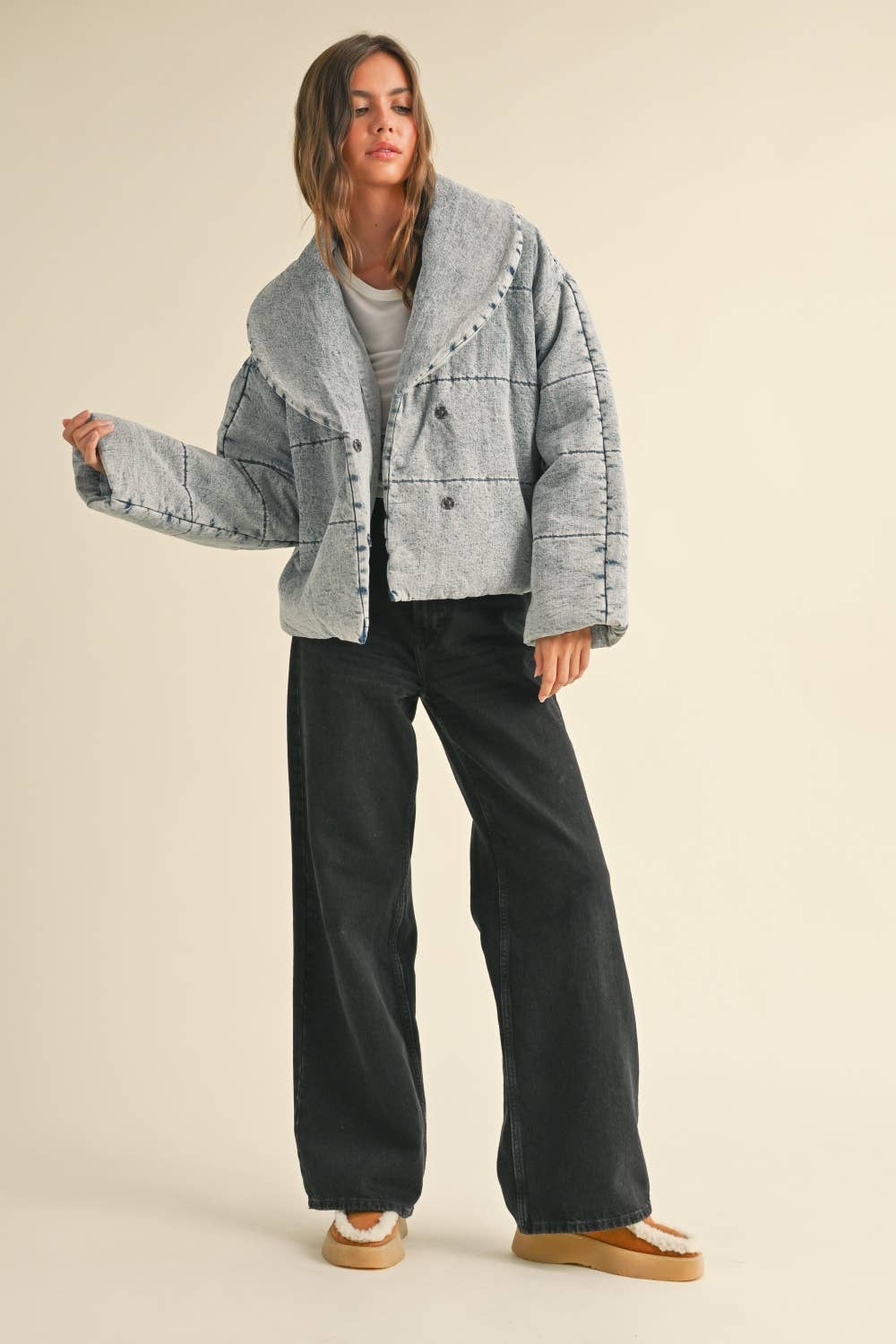 J3762  QUILTED DENIM JACKET: DENIM / SM