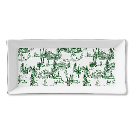 Ceramic Serving Tray - Green Skiing Toile