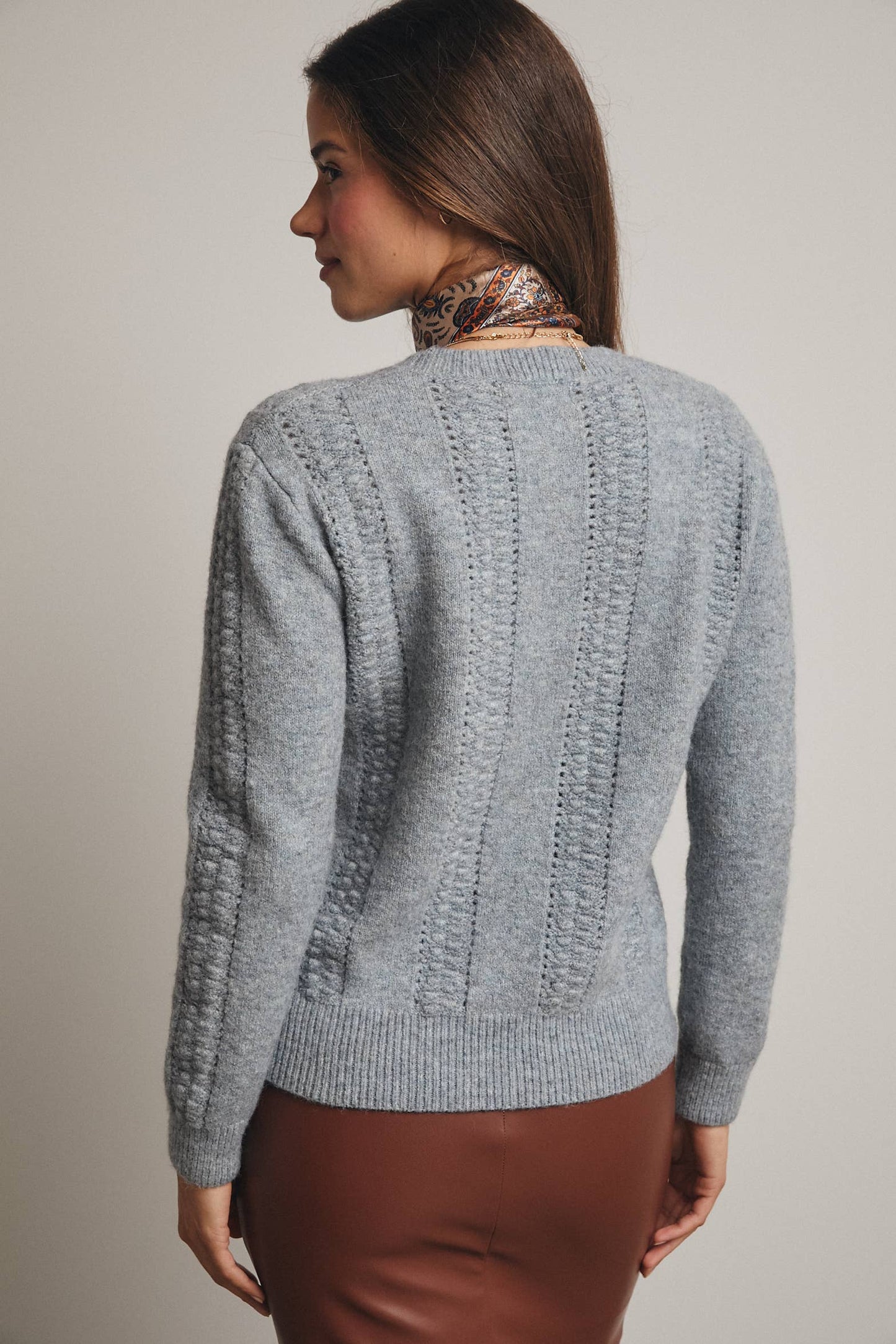 Textured Cable Stitch Pullover Sweater FSW0016: Elephant Grey / Contemporary / M