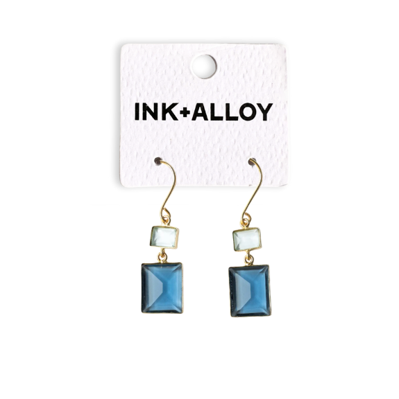 Veronica Two Tone Color Cut Glass Dangle Earring Blue
