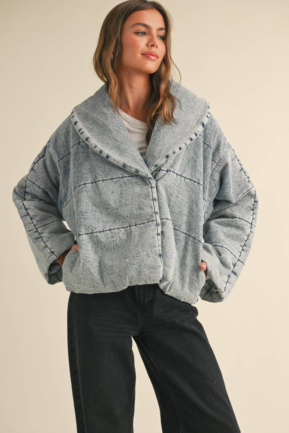 J3762  QUILTED DENIM JACKET: DENIM / SM