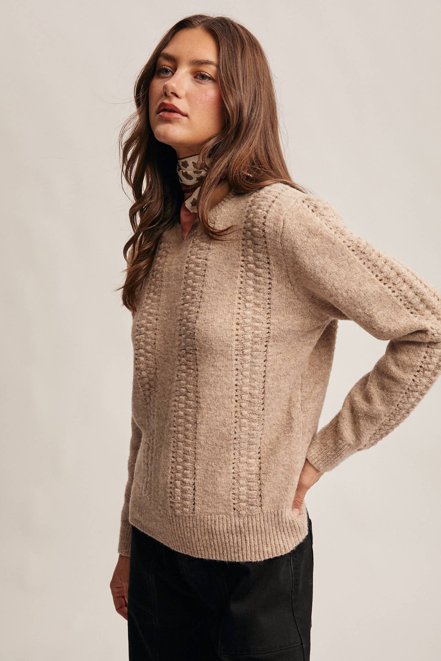 Textured Cable Stitch Pullover Sweater FSW0016: Elephant Grey / Contemporary / M