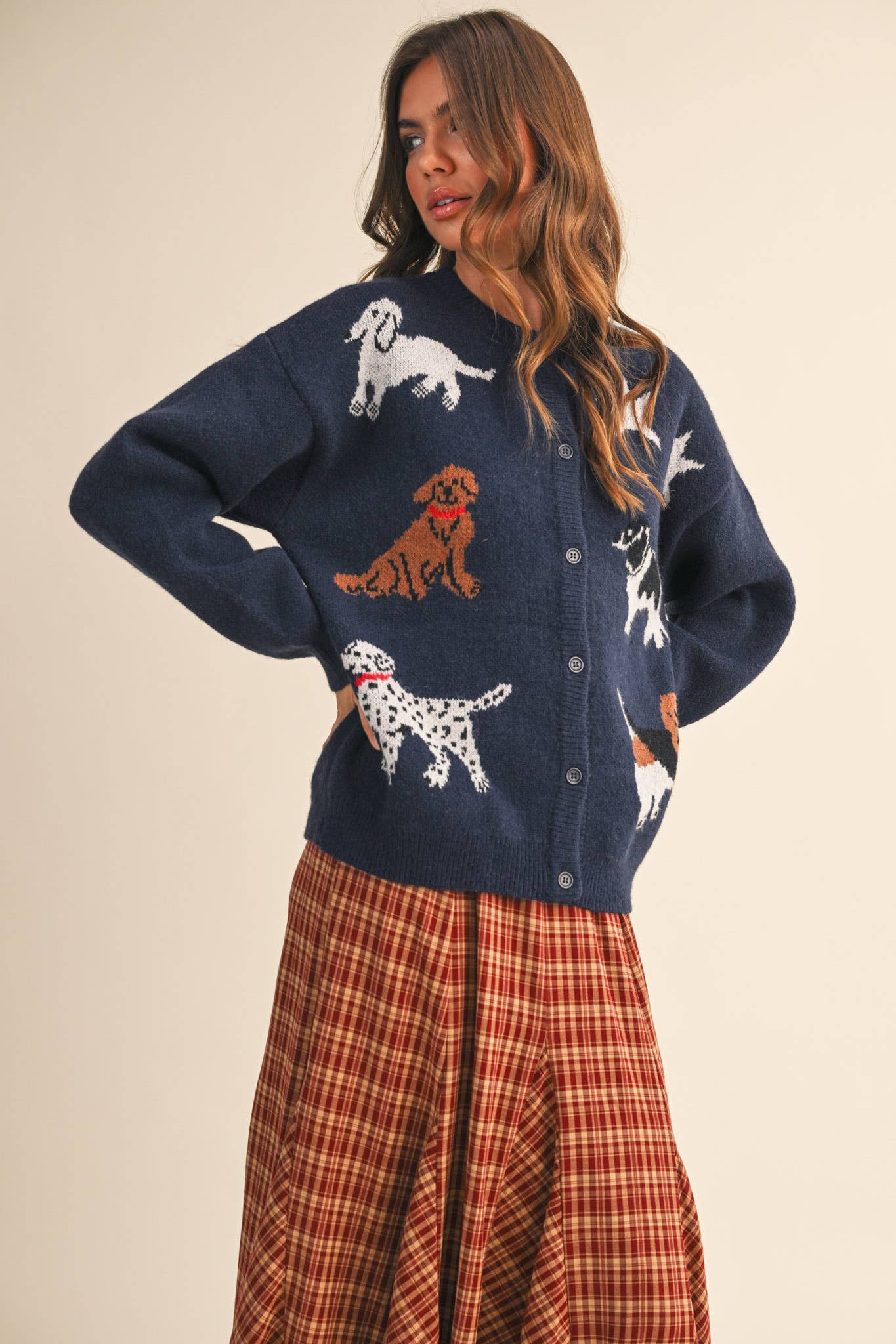 DOG KNIT SWEATER CARDIGAN MSW11186: Navy / L
