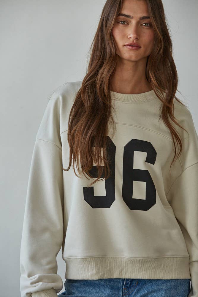 Knit Printed Number Graphic on Front Pullover: Cream / S
