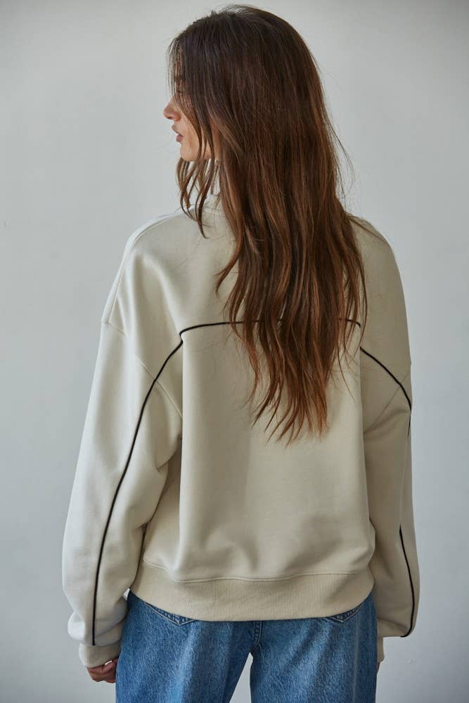 Knit Printed Number Graphic on Front Pullover: Cream / S