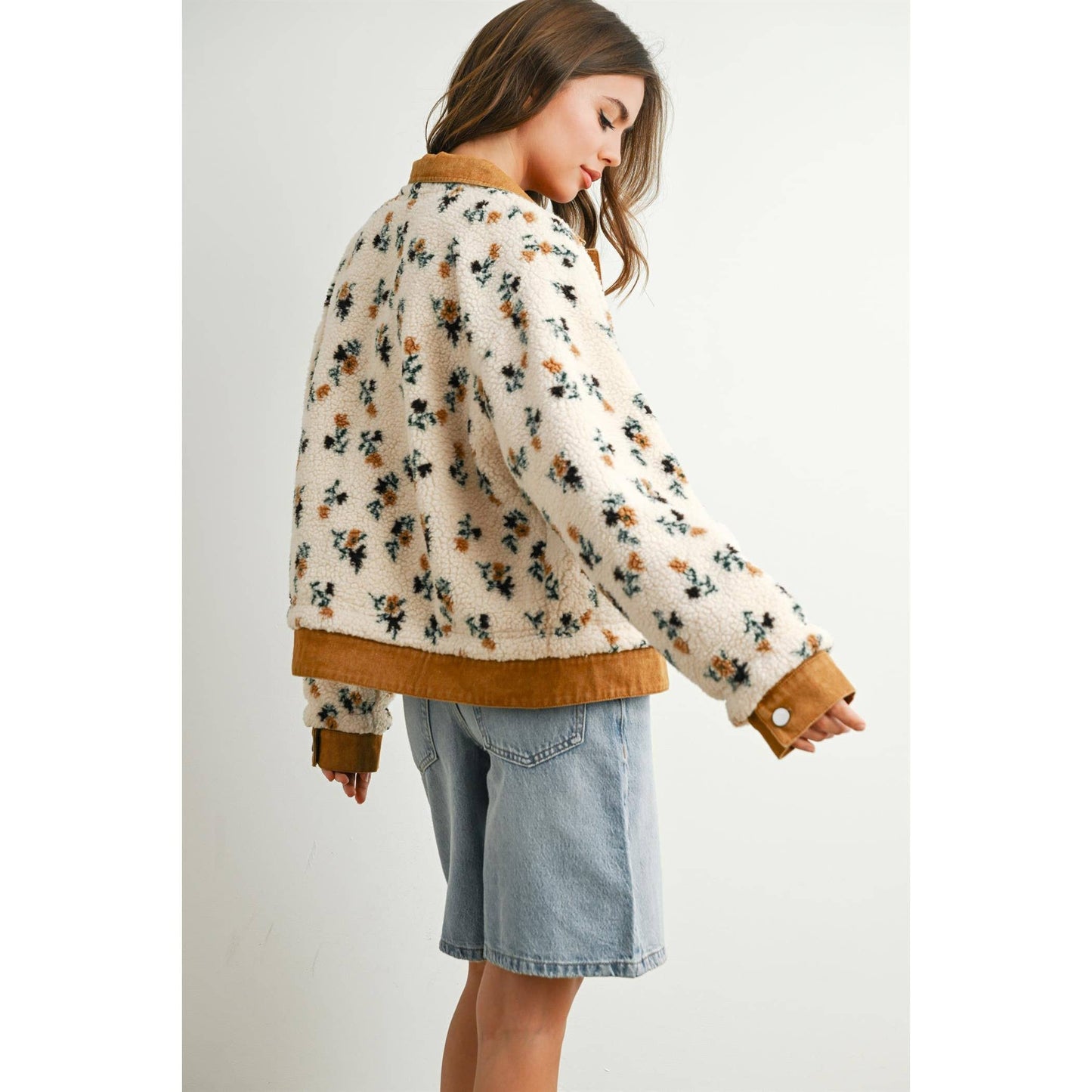 Floral  Collared Button-Down Jacket - BMJ7881: CREAM / CAMEL / S