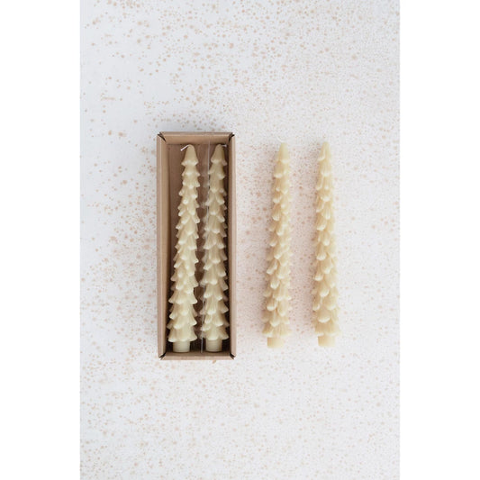 Unscented Tree Shaped Taper Candles, Set of 2 Eggnog