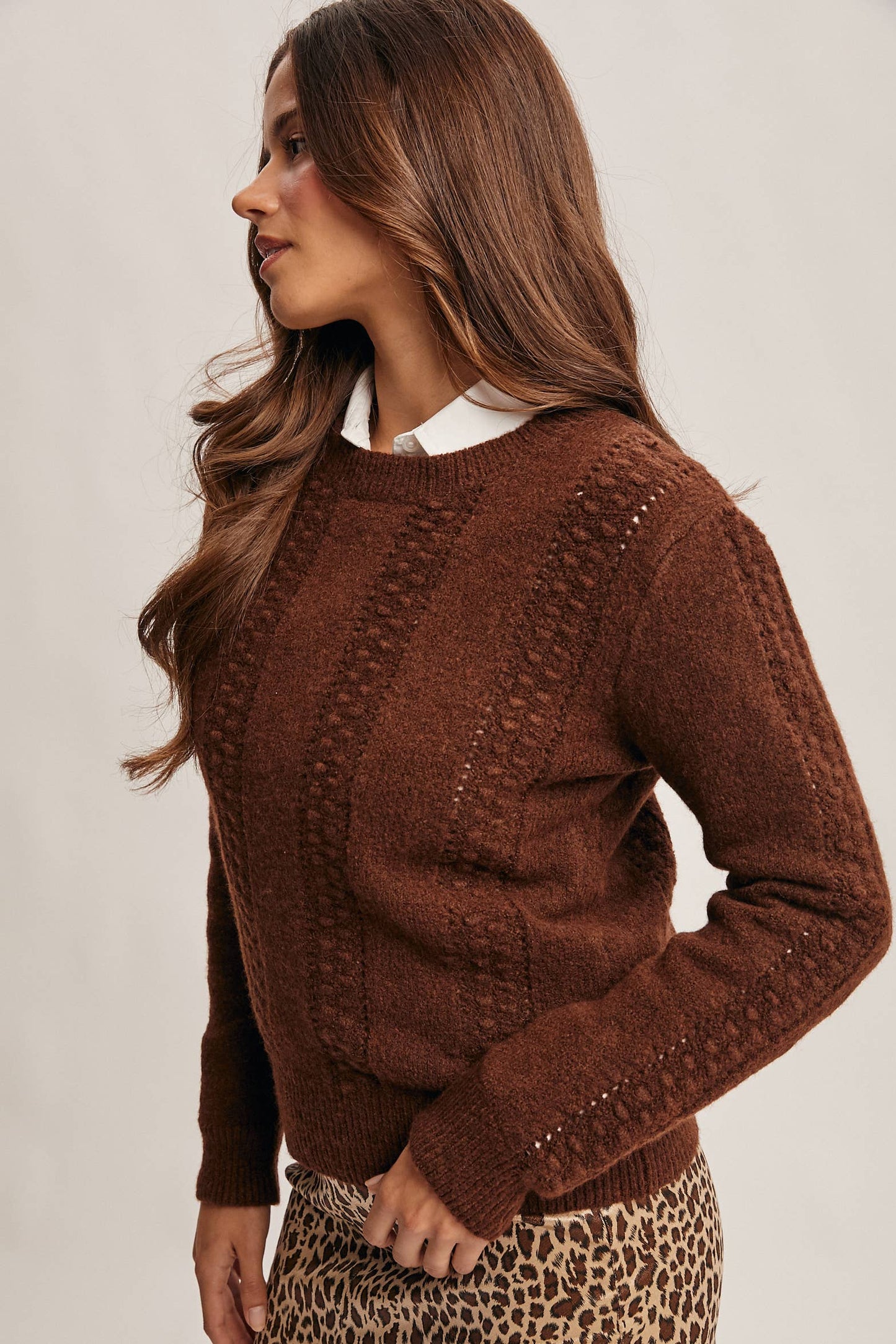 Textured Cable Stitch Pullover Sweater FSW0016: Elephant Grey / Contemporary / M