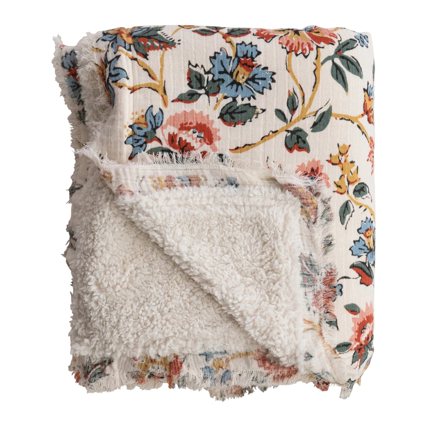 Woven Cotton Printed Throw w/ Sherpa Back