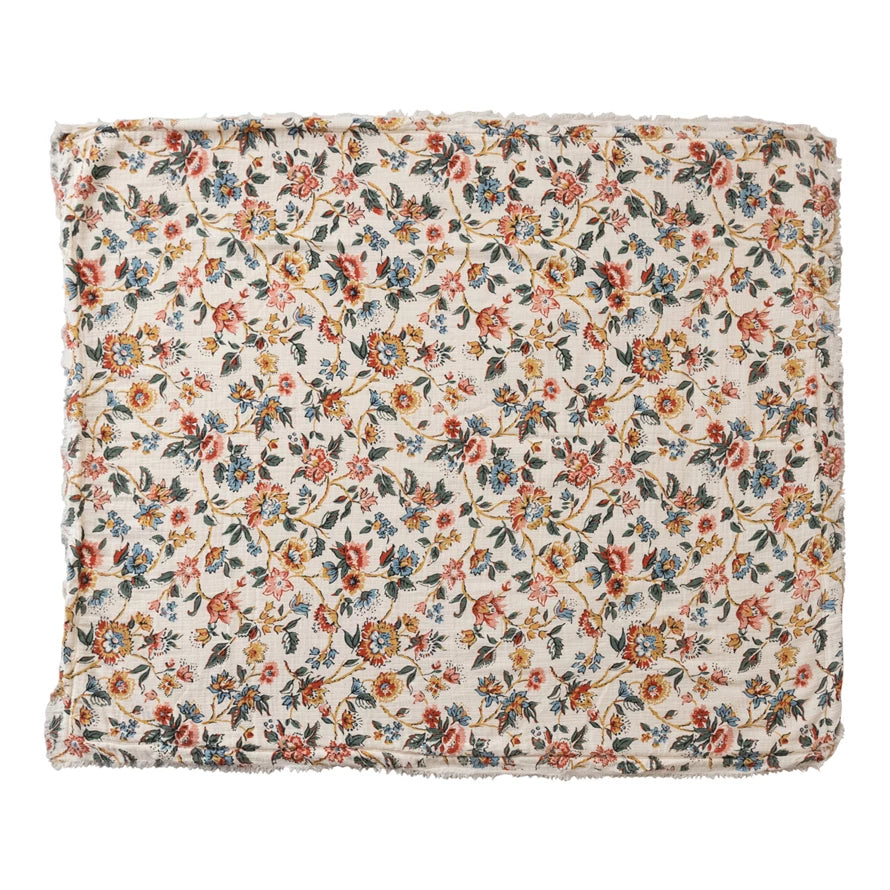 Woven Cotton Printed Throw w/ Sherpa Back