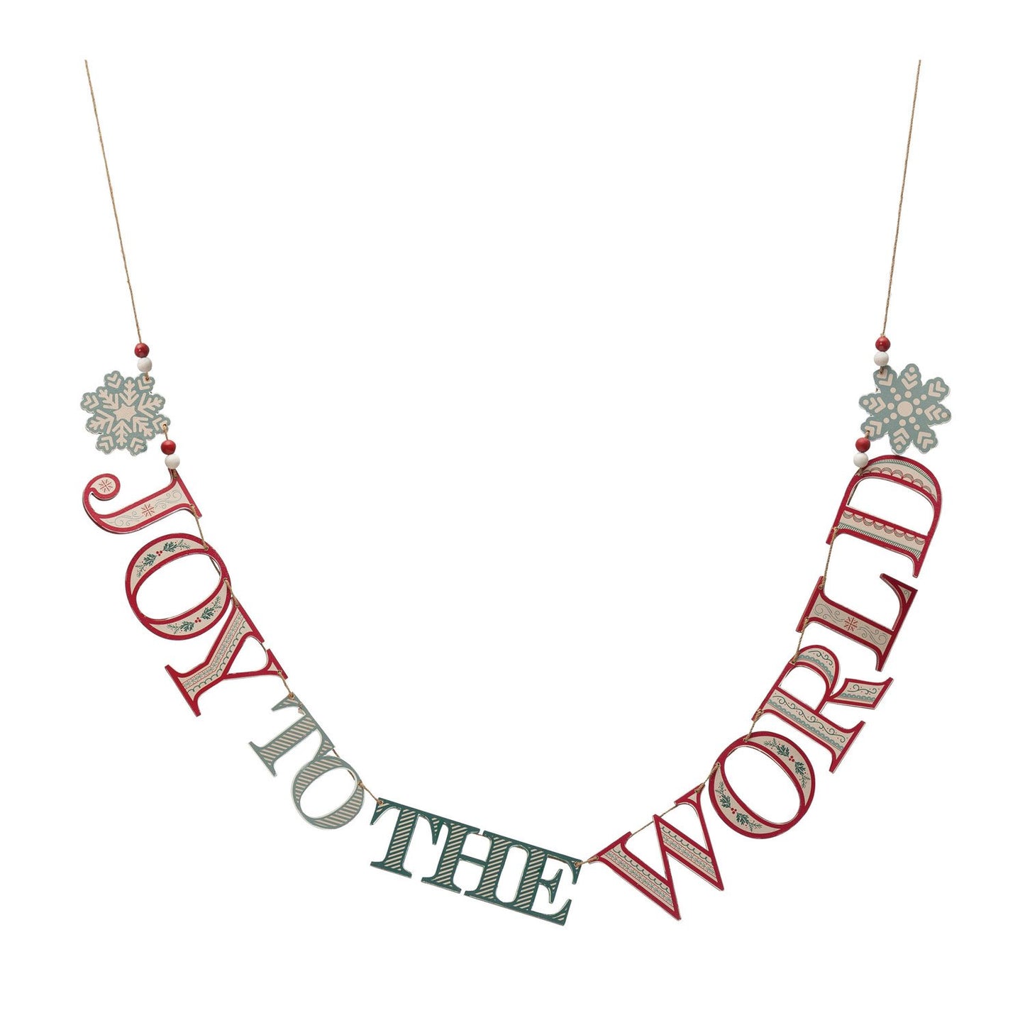 53-1/2"L Wood Garland with Snowflakes "Joy To The World", Multi Color