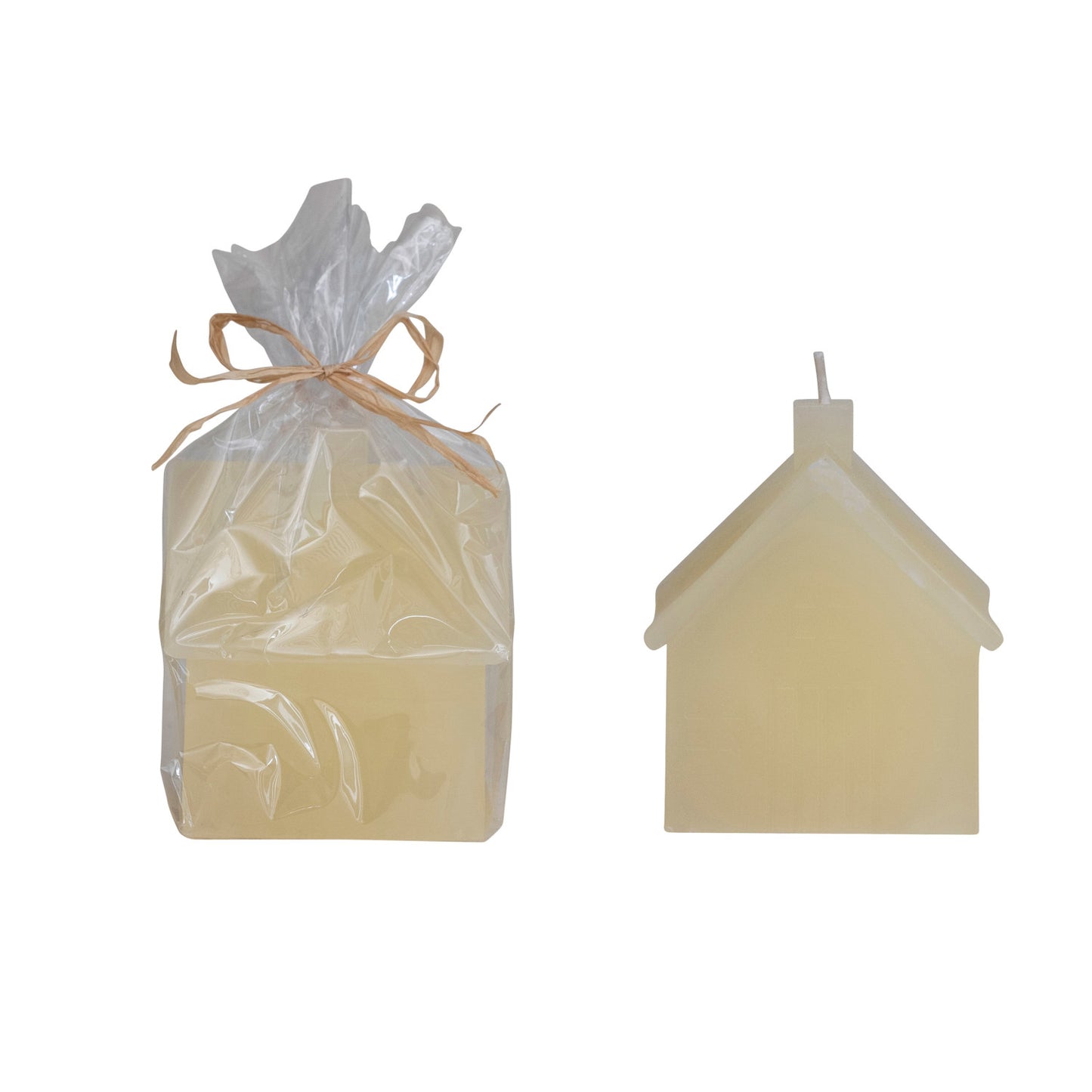 3" Square x 3-1/2"H Unscented House Shaped Candle, Cream Color