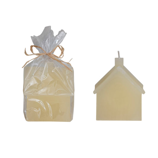 3" Square x 3-1/2"H Unscented House Shaped Candle, Cream Color
