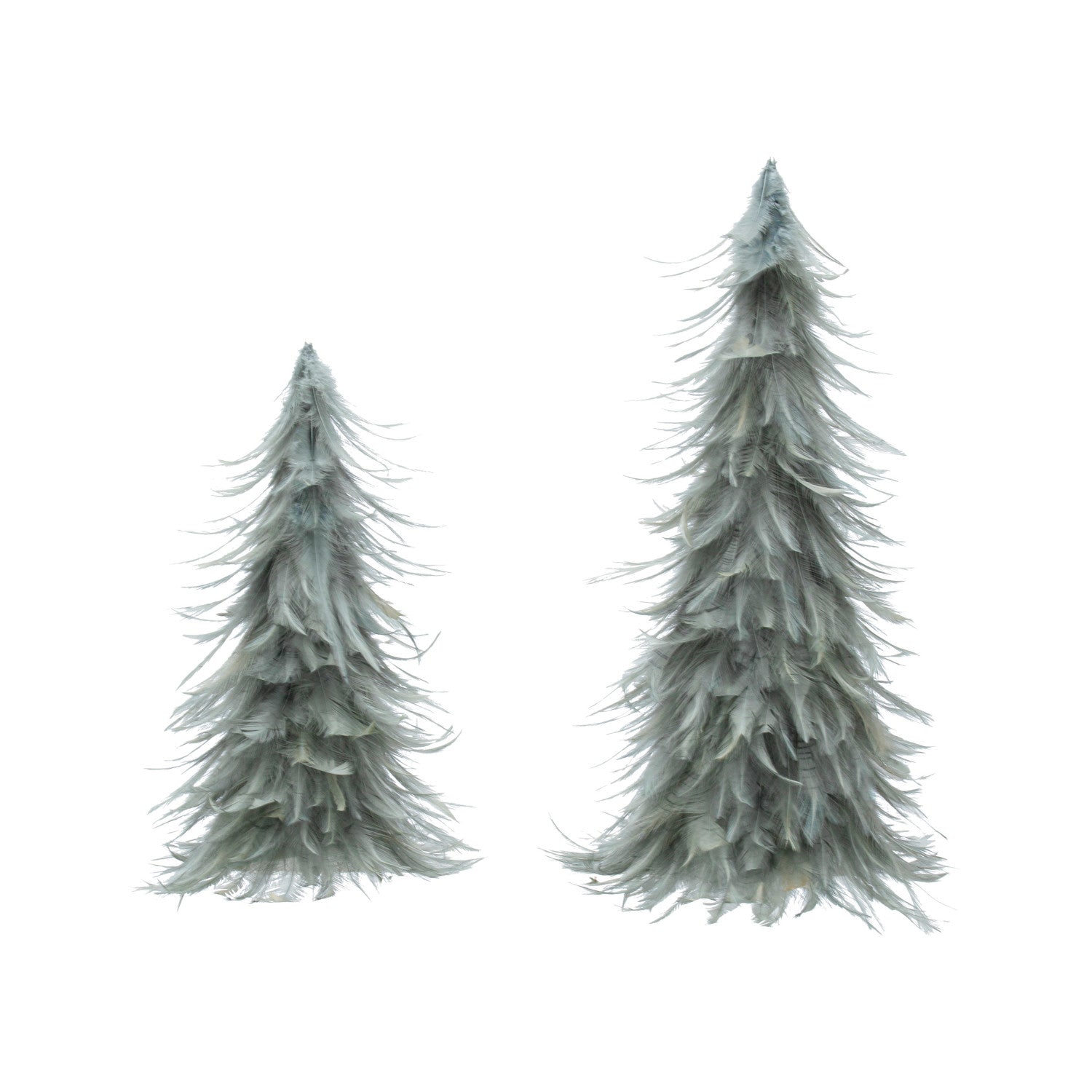 10" Round x 16"H & 9" Round x 12"H Feather Trees, Grey, Set of 2