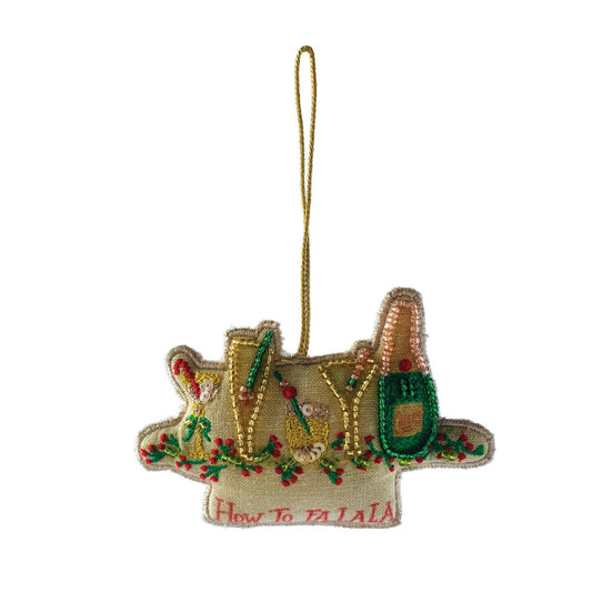 Cotton Holiday Cocktails Ornament w/ Sequins, Glass Beads & Embroidery ©