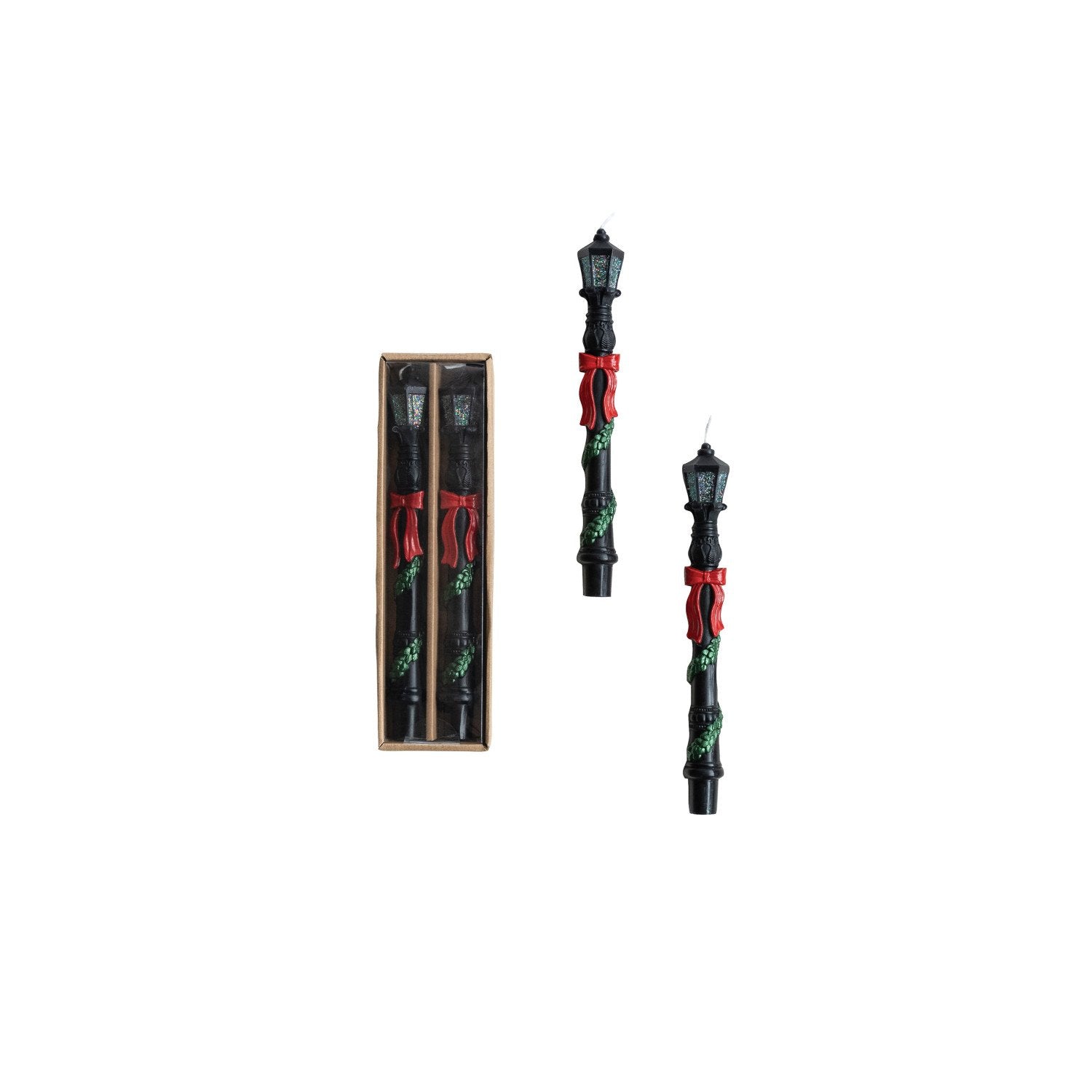 Unscented Lamp Post Shaped Taper Candles in Box, Set of 2