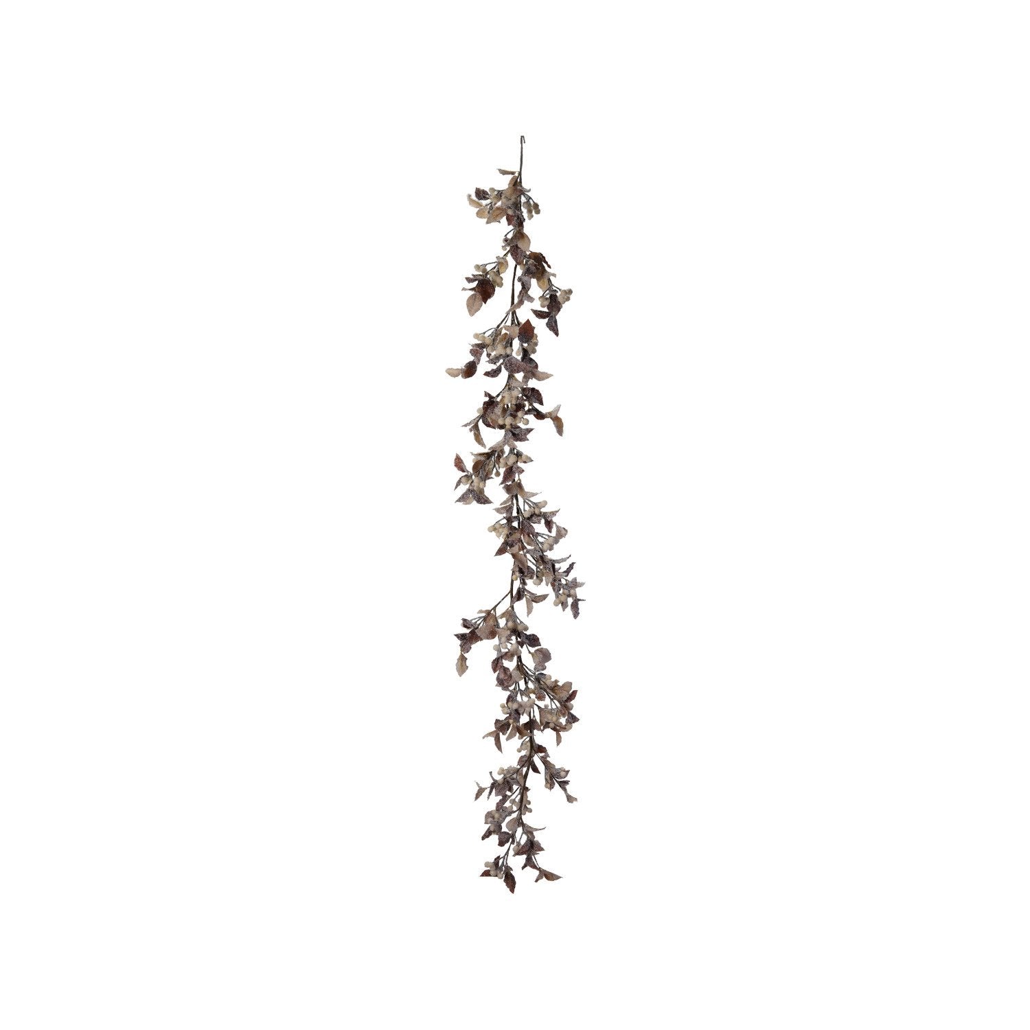 Faux Garland with Berries, Snow Finish, Brown & Cream Color