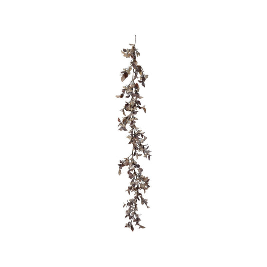 Faux Garland with Berries, Snow Finish, Brown & Cream Color