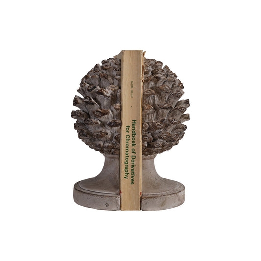 Resin Pinecone Shaped Finial Bookends, Distressed Finish, Set of 2