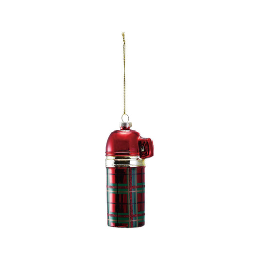 4-1/4"H Glass Thermos Ornament with Plaid Pattern, Multi Color